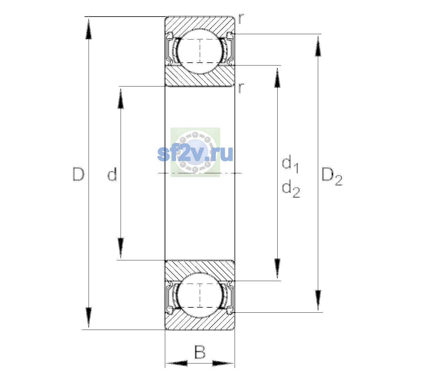 Схема подшипника 6202-2RSR-L038