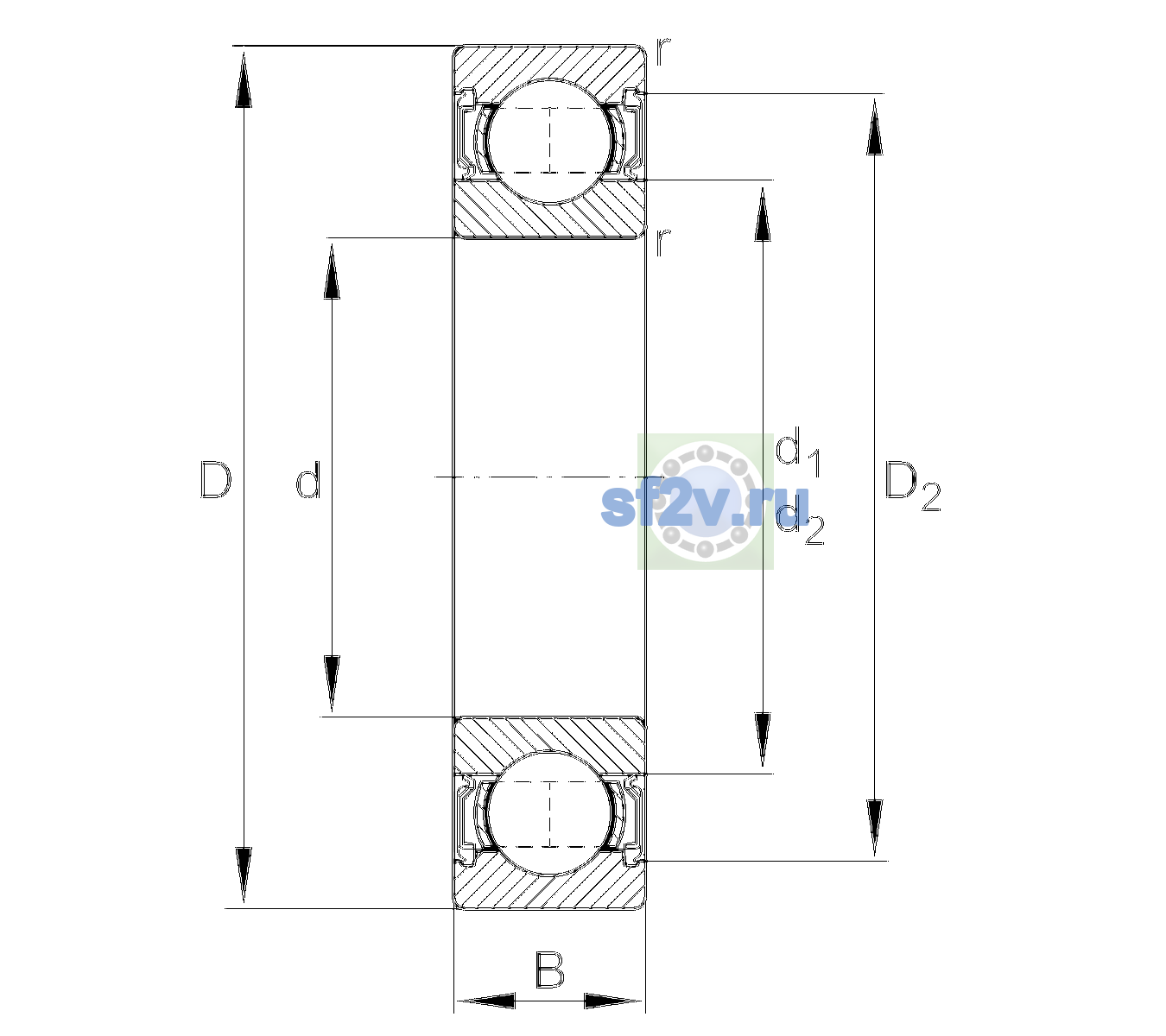 Схема подшипника 6202-2RSR-L038-C3