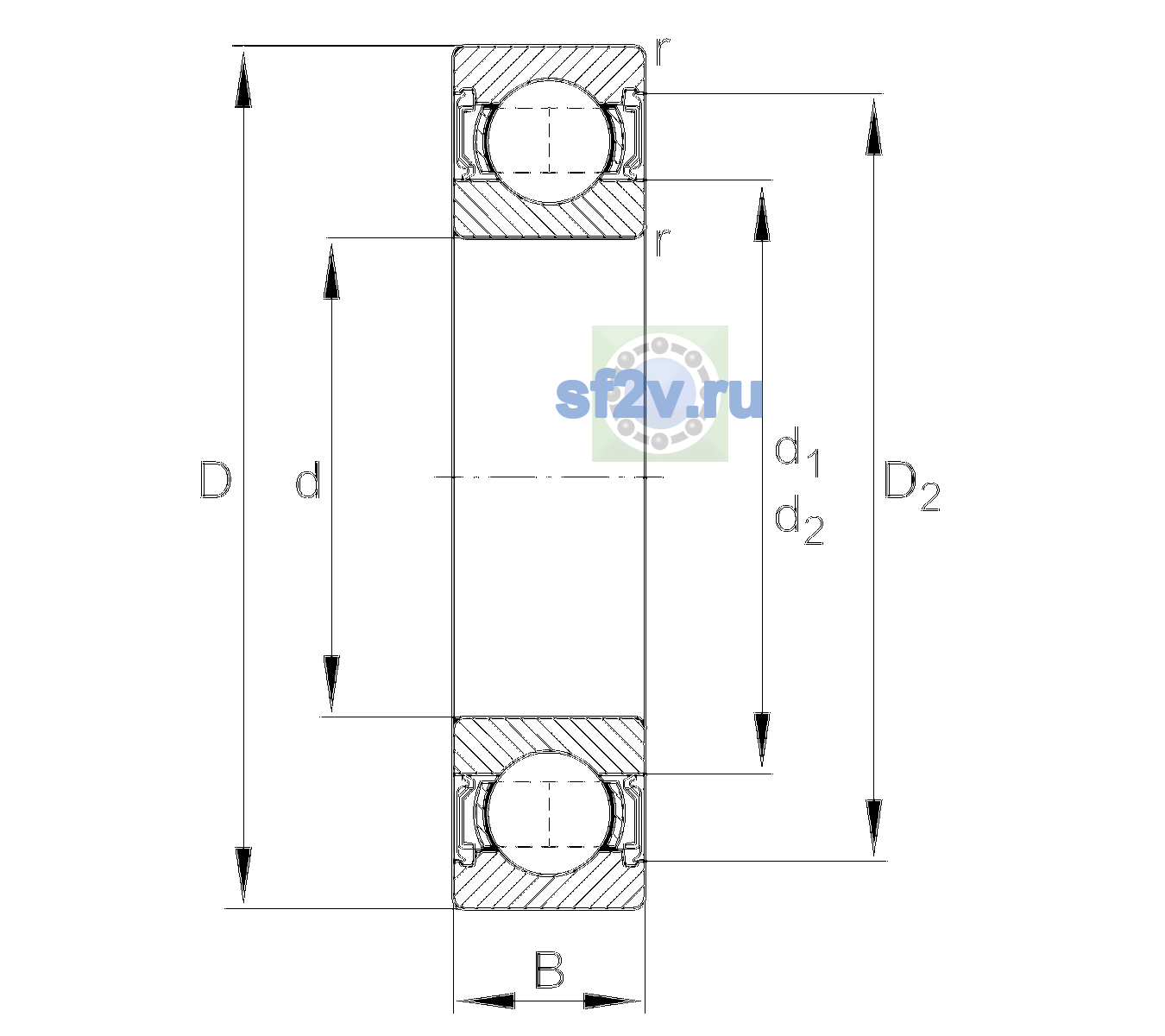 Схема подшипника 6202-2RSR-L140-C3
