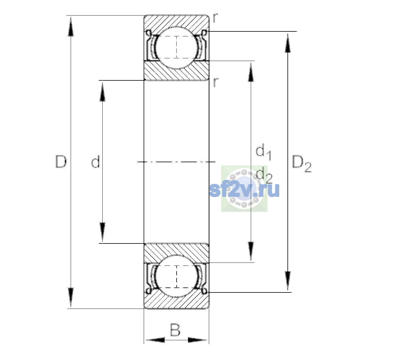 Схема подшипника 6202-2Z-C3