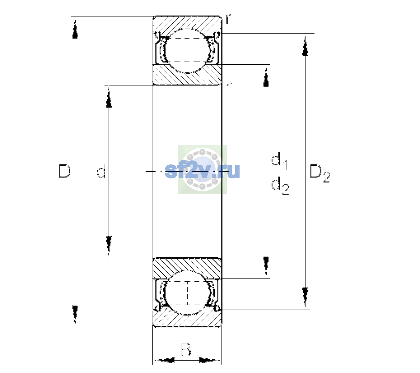 Схема подшипника 6202-2Z-L207