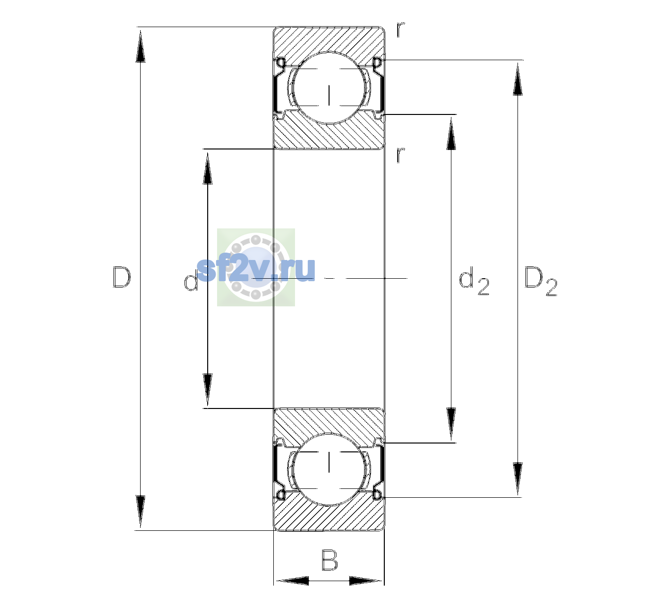 Схема подшипника 6202-C-2Z-CM>V
