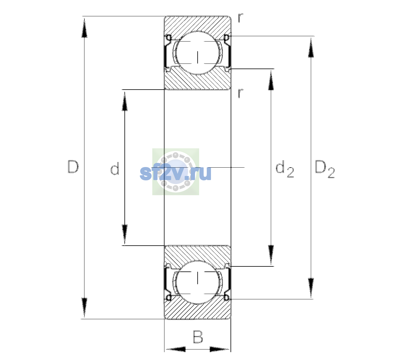 Схема подшипника 6202-C-2Z-L100-C3