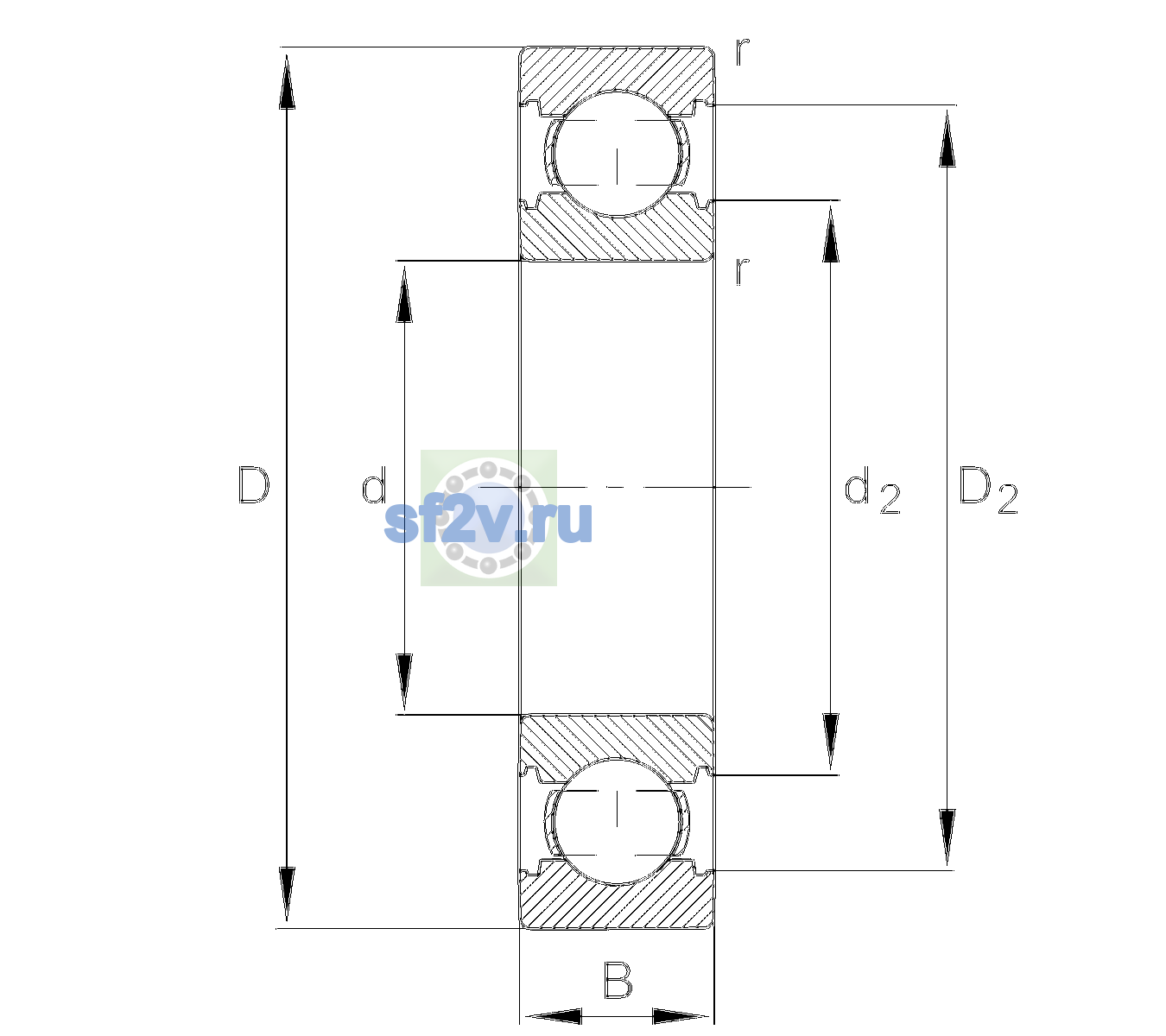 Схема подшипника 6202-C-C3