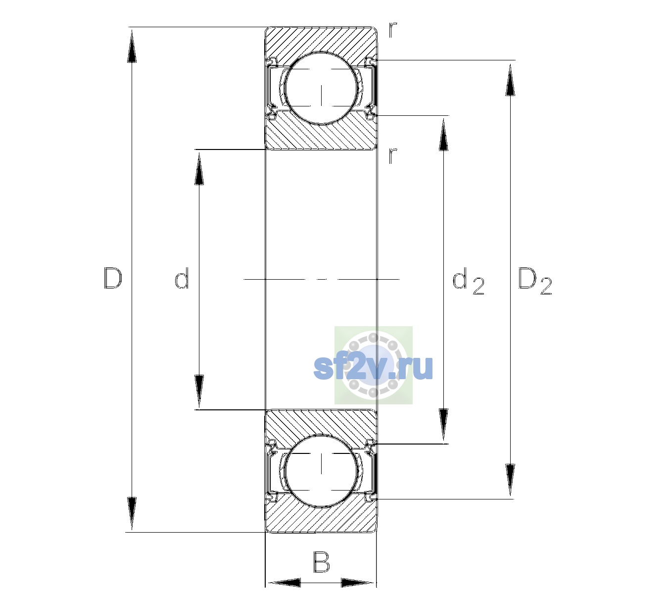 Схема подшипника 6202-C-HRS-C3>V