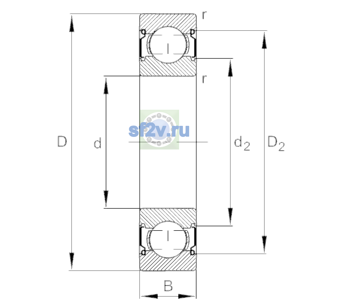 Схема подшипника 6202-C-Z-TVH-C2>V