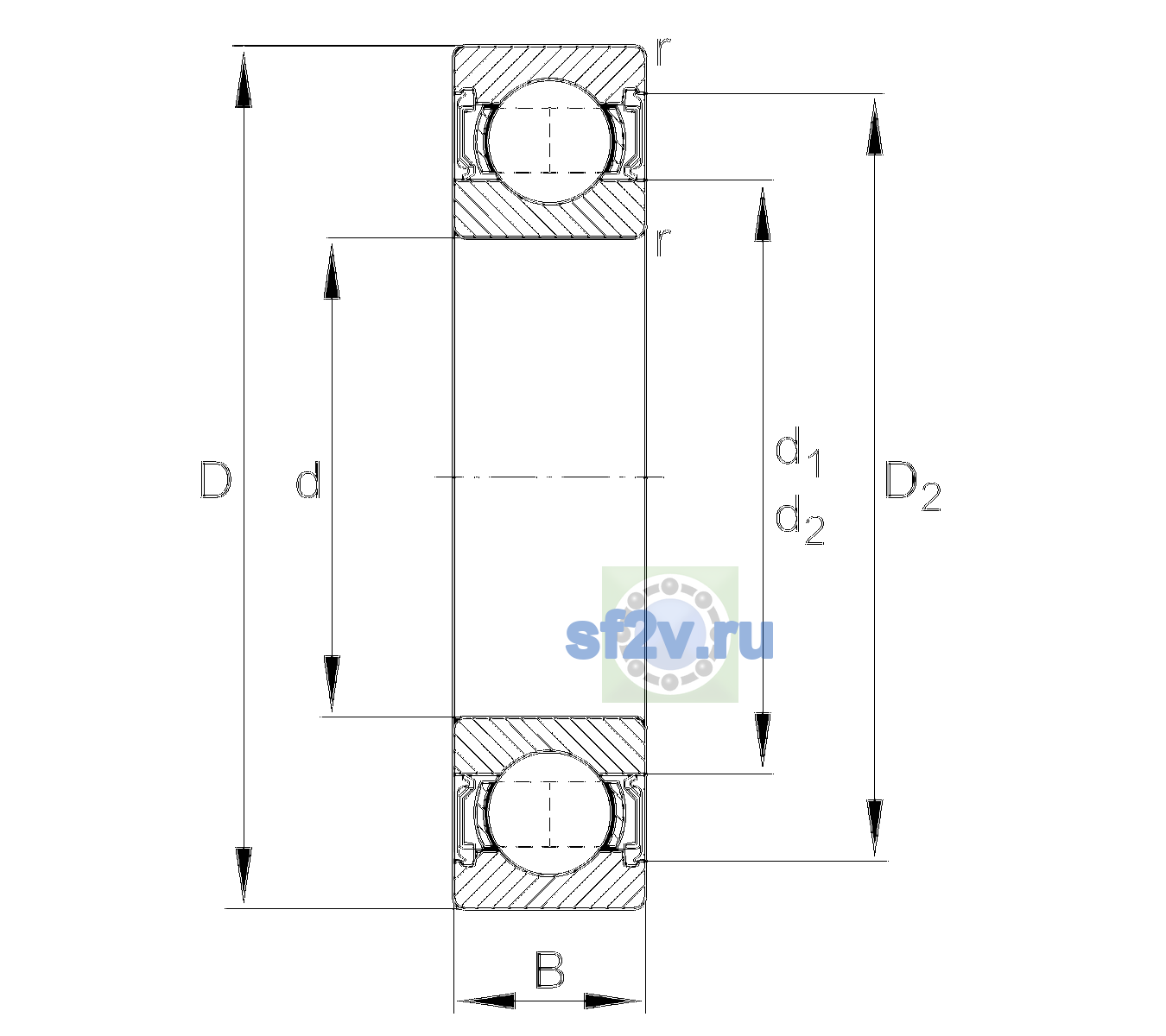 Схема подшипника 6203-2RSR-C3