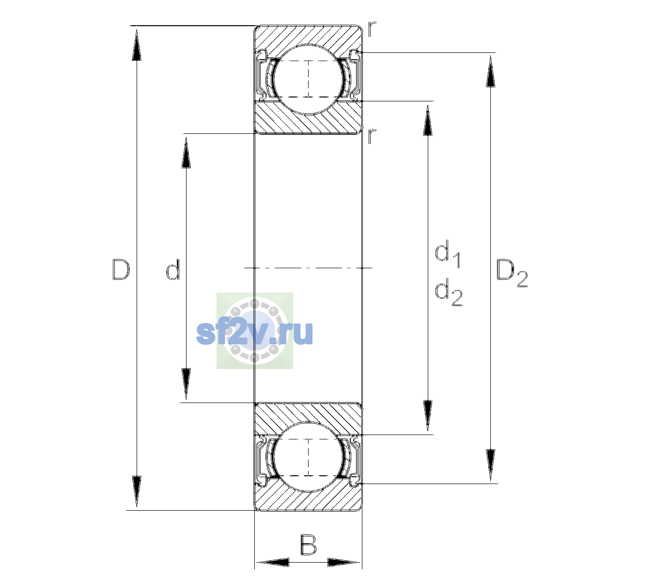 Схема подшипника 6203-2RSR-L038