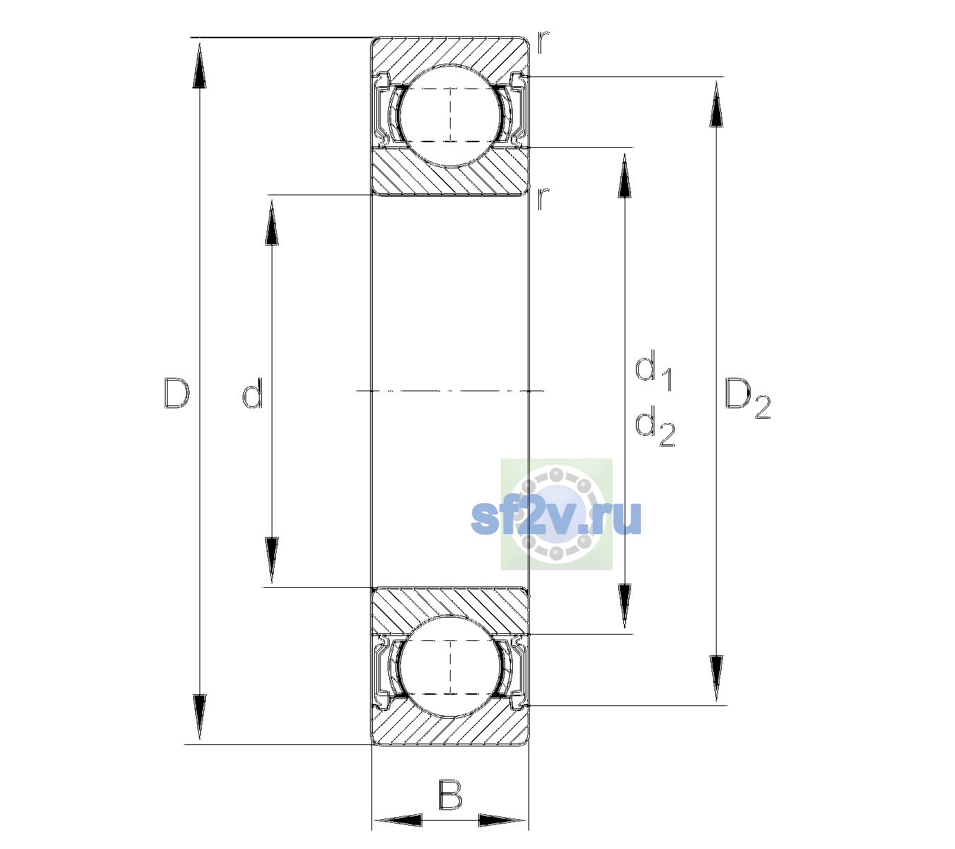 Схема подшипника 6203-2RSR-L038-C3