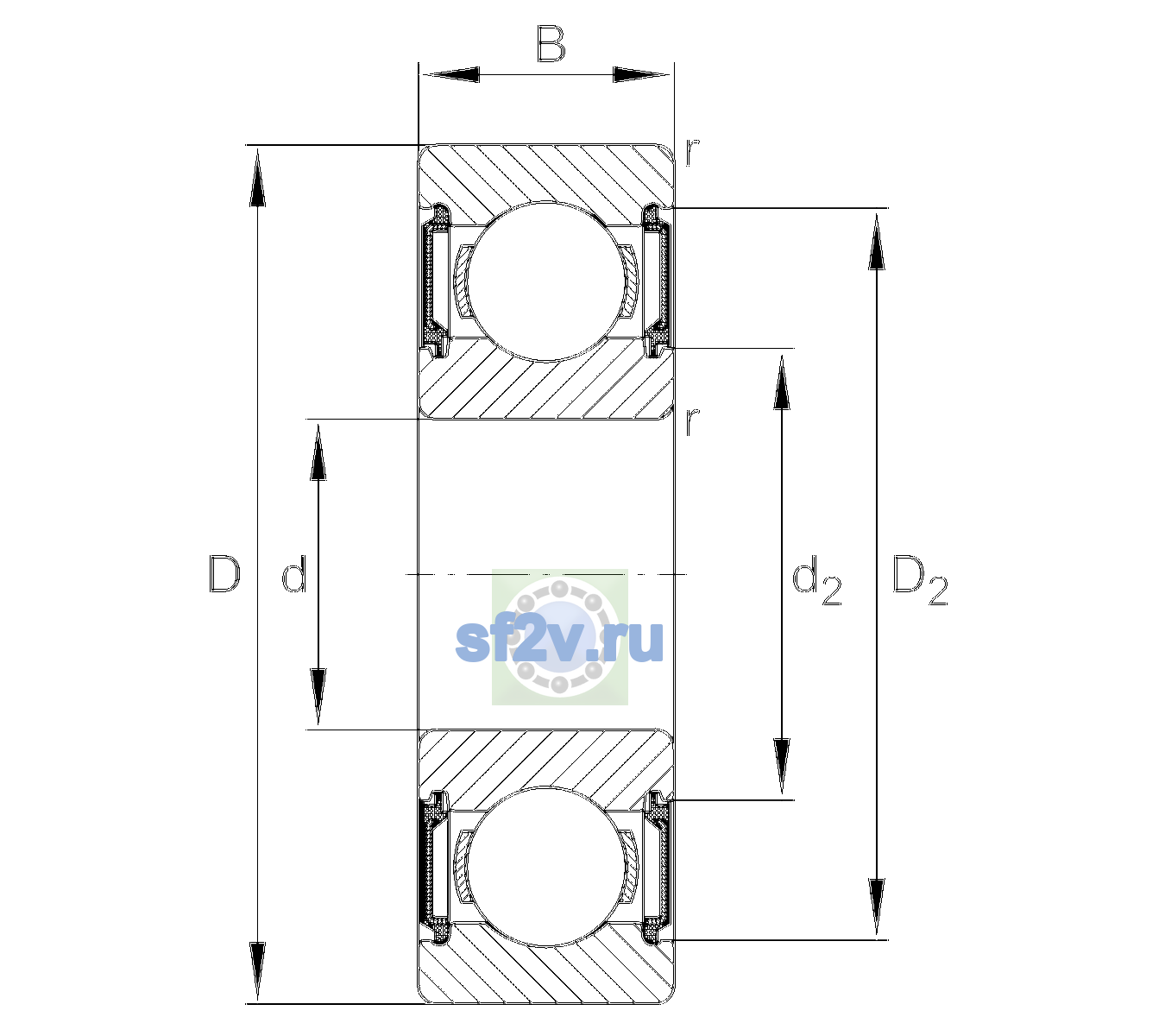 Схема подшипника 6203-C-2BRS-L091-C3>V
