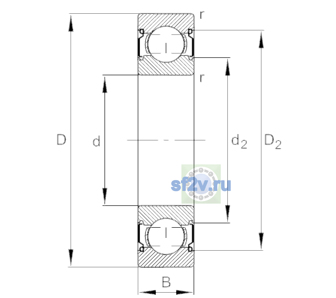 Схема подшипника 6203-C-2Z-C3>V