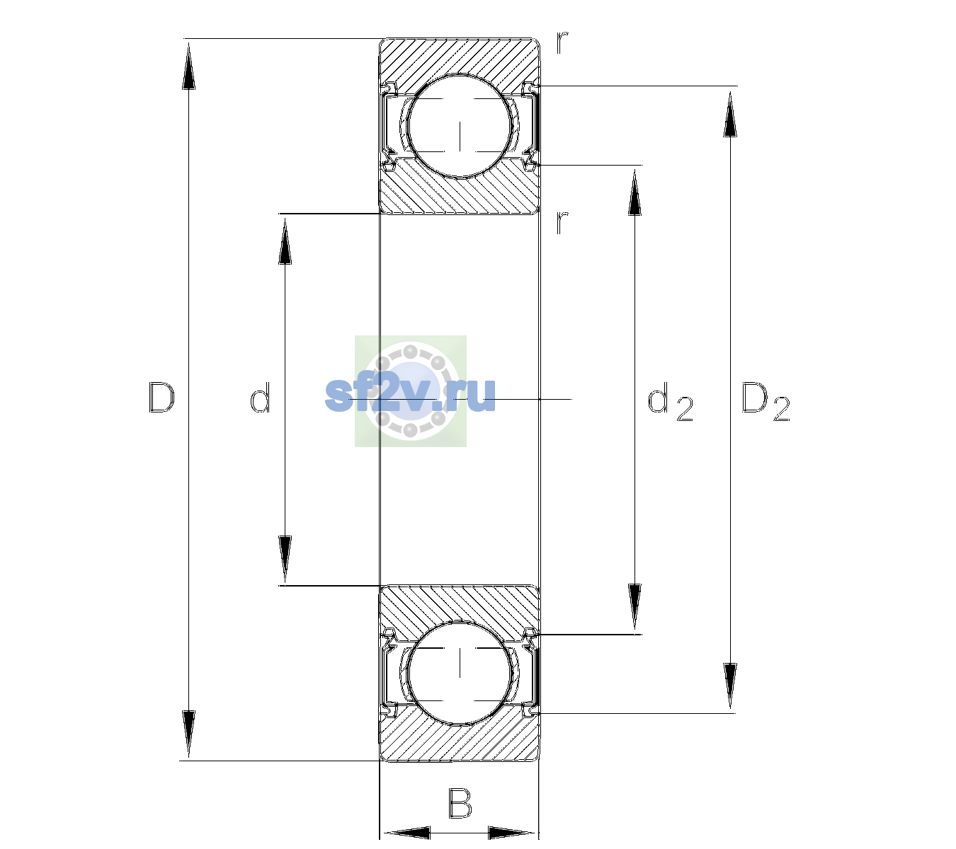 Схема подшипника 6203-C-HRS-C3