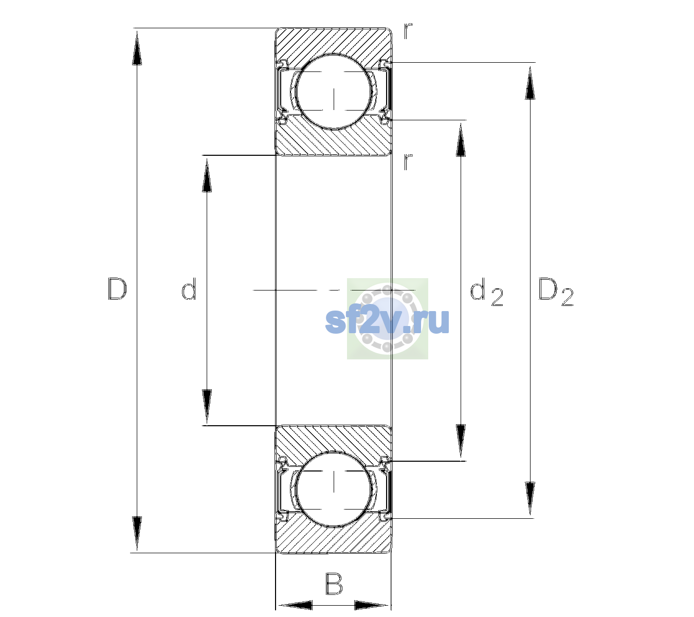 Схема подшипника 6203-C-HRS>V