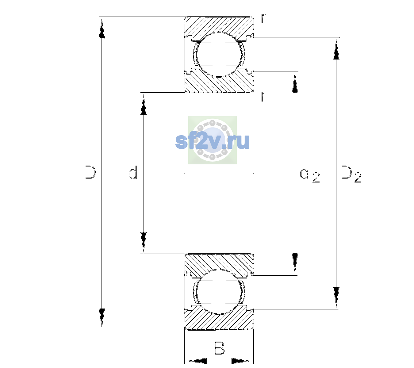 Схема подшипника 6203-C-TVH-C3