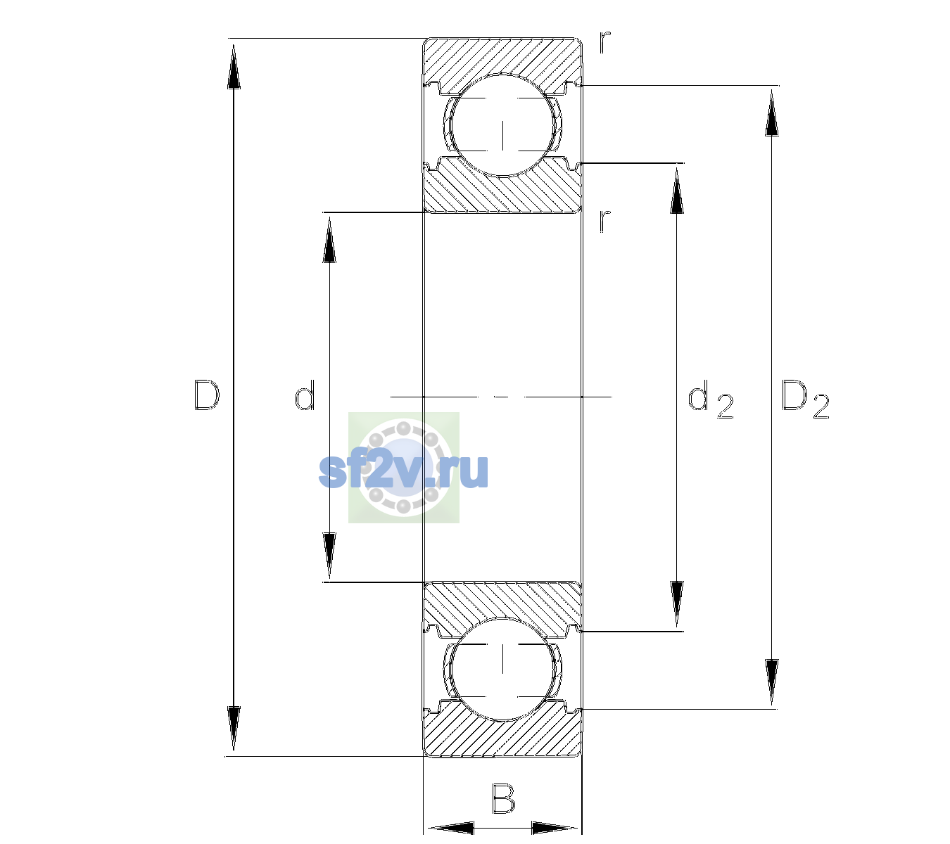 Схема подшипника 6203-C-TVH-C3>V