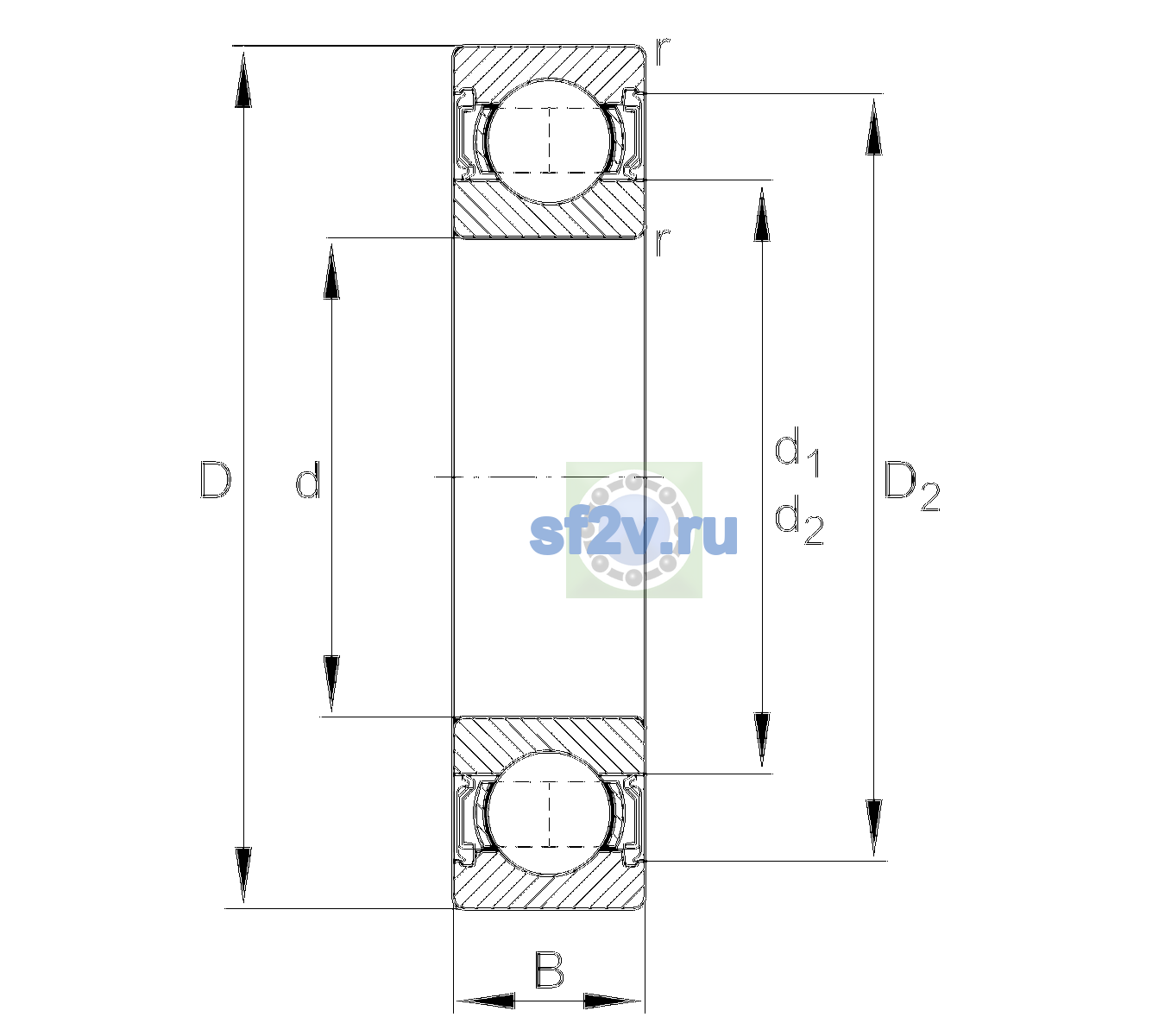 Схема подшипника 6204-2RSR-C3