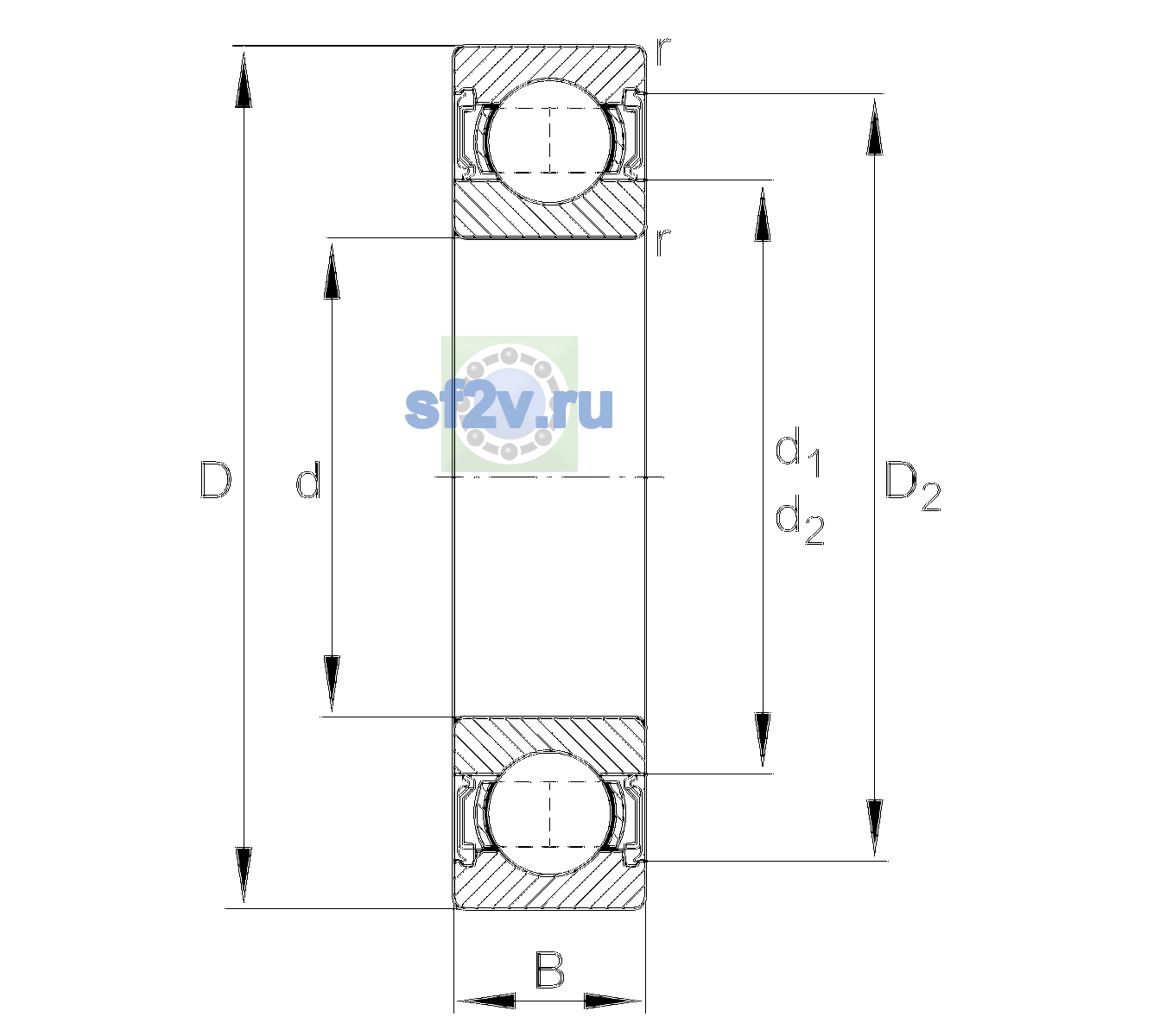 Схема подшипника 6204-2RSR-L207