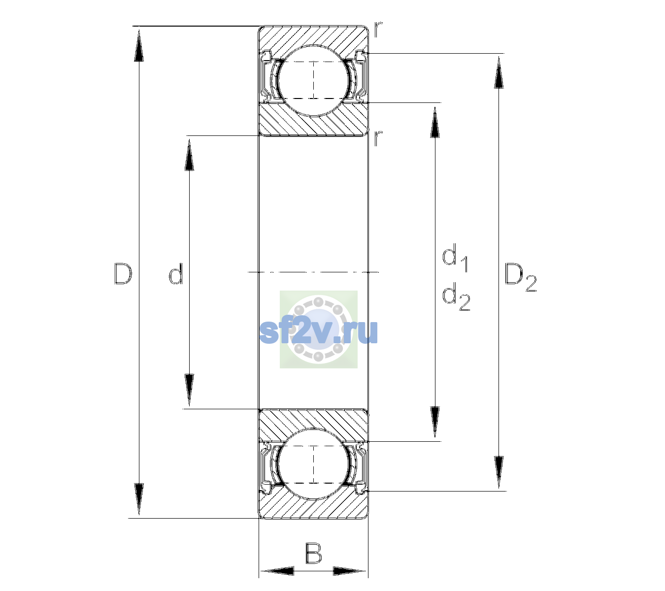 Схема подшипника 6204-2RSR-L207-C3