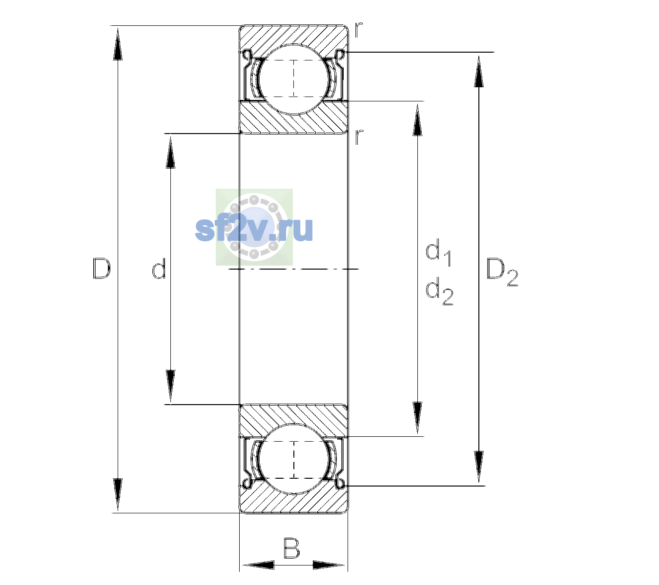 Схема подшипника 6204-2Z-L140-C3