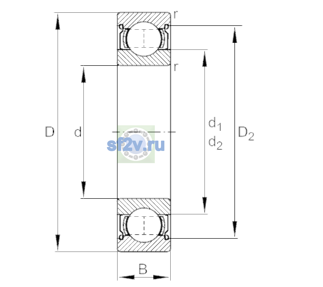 Схема подшипника 6204-2Z-L207
