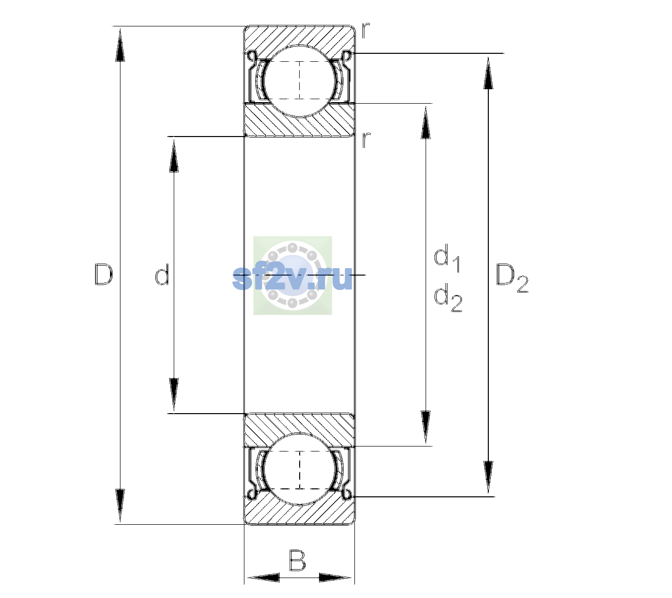 Схема подшипника 6204-2Z-L207-C3