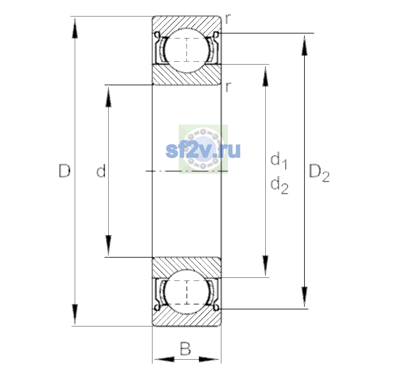 Схема подшипника 6204-2Z-L207-C4