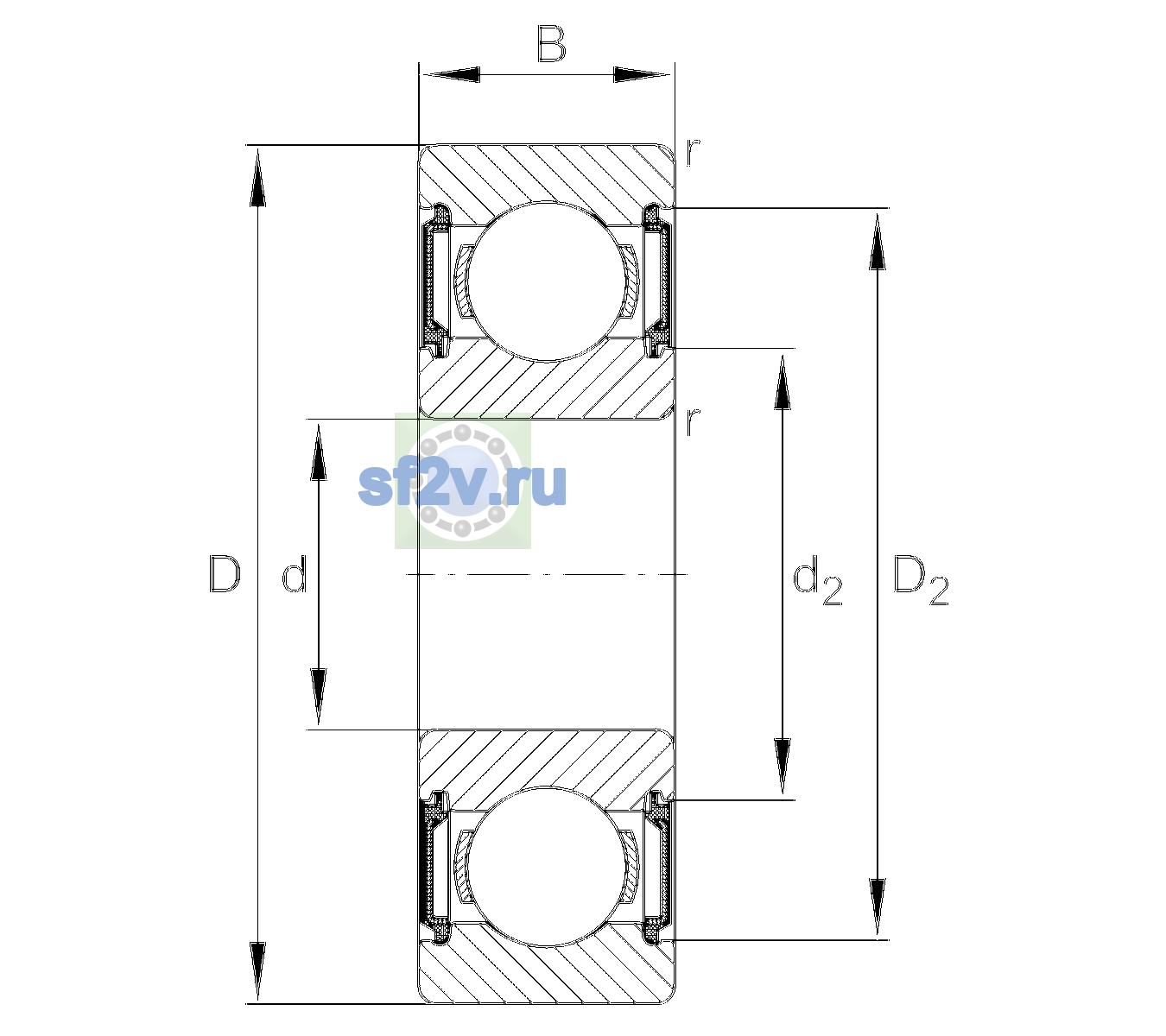 Схема подшипника 6204-C-2BRS-TVH-L069-C3
