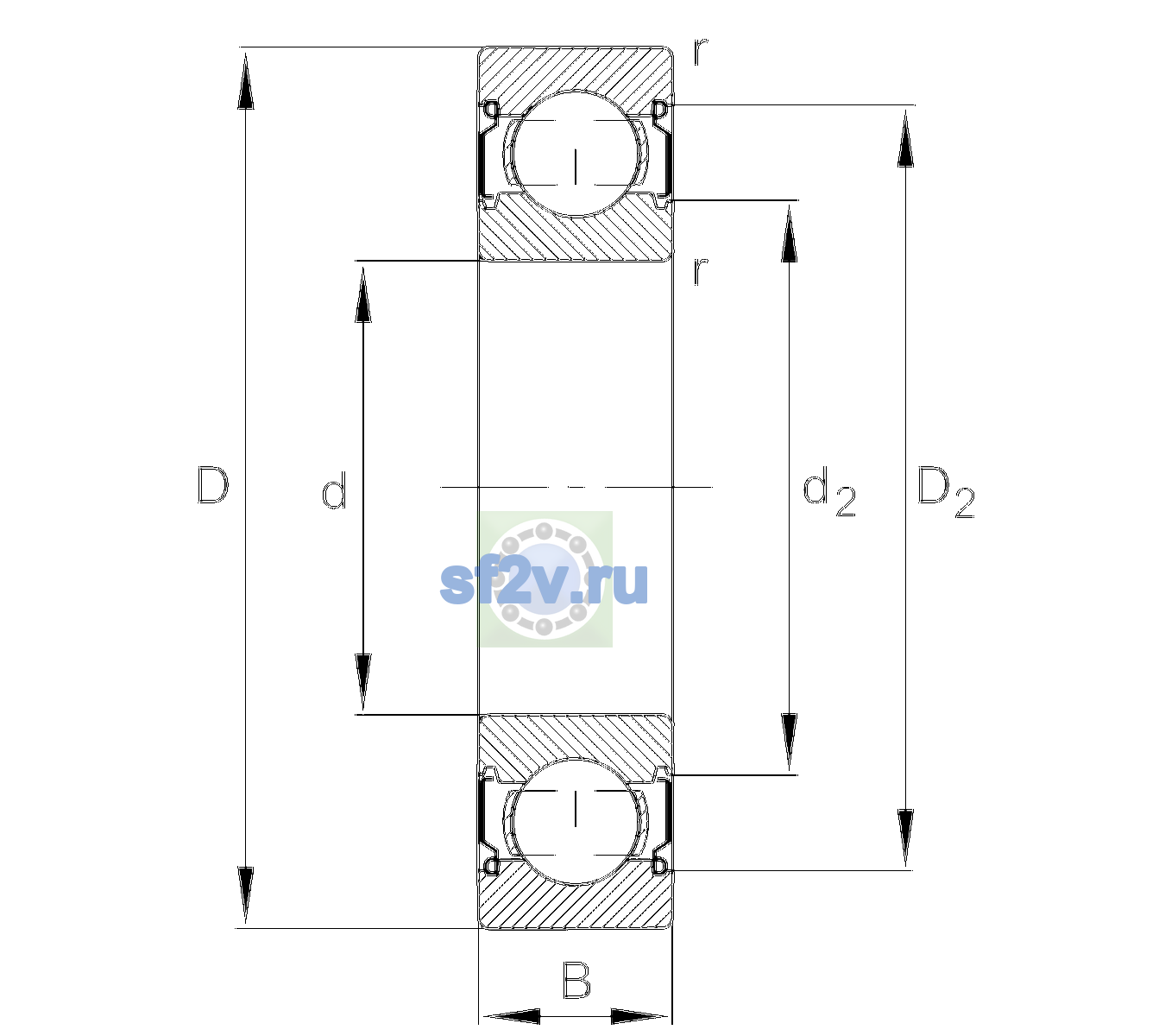 Схема подшипника 6204-C-2Z-L100-C3>V