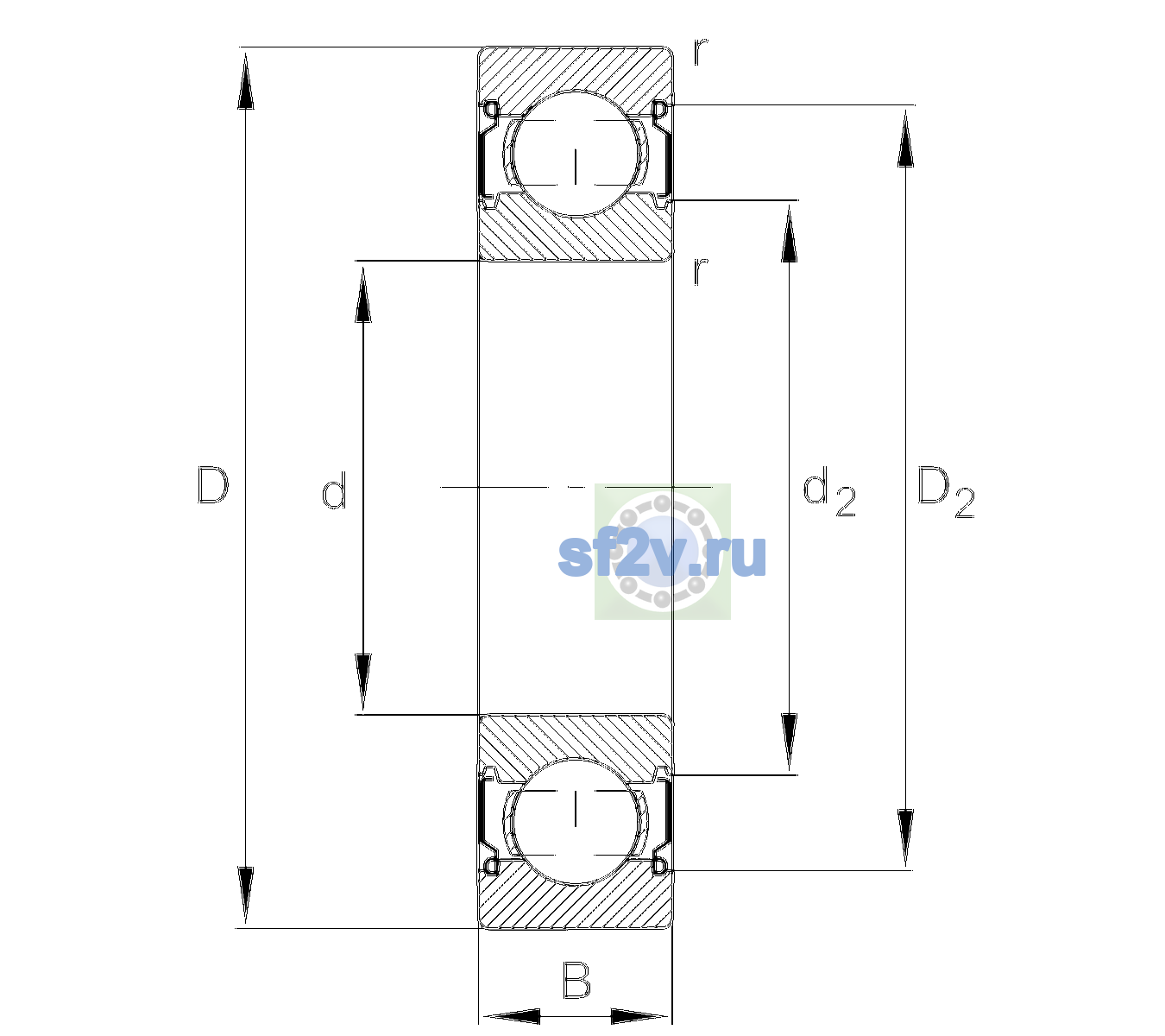 Схема подшипника 6204-C-2Z-L207-C3