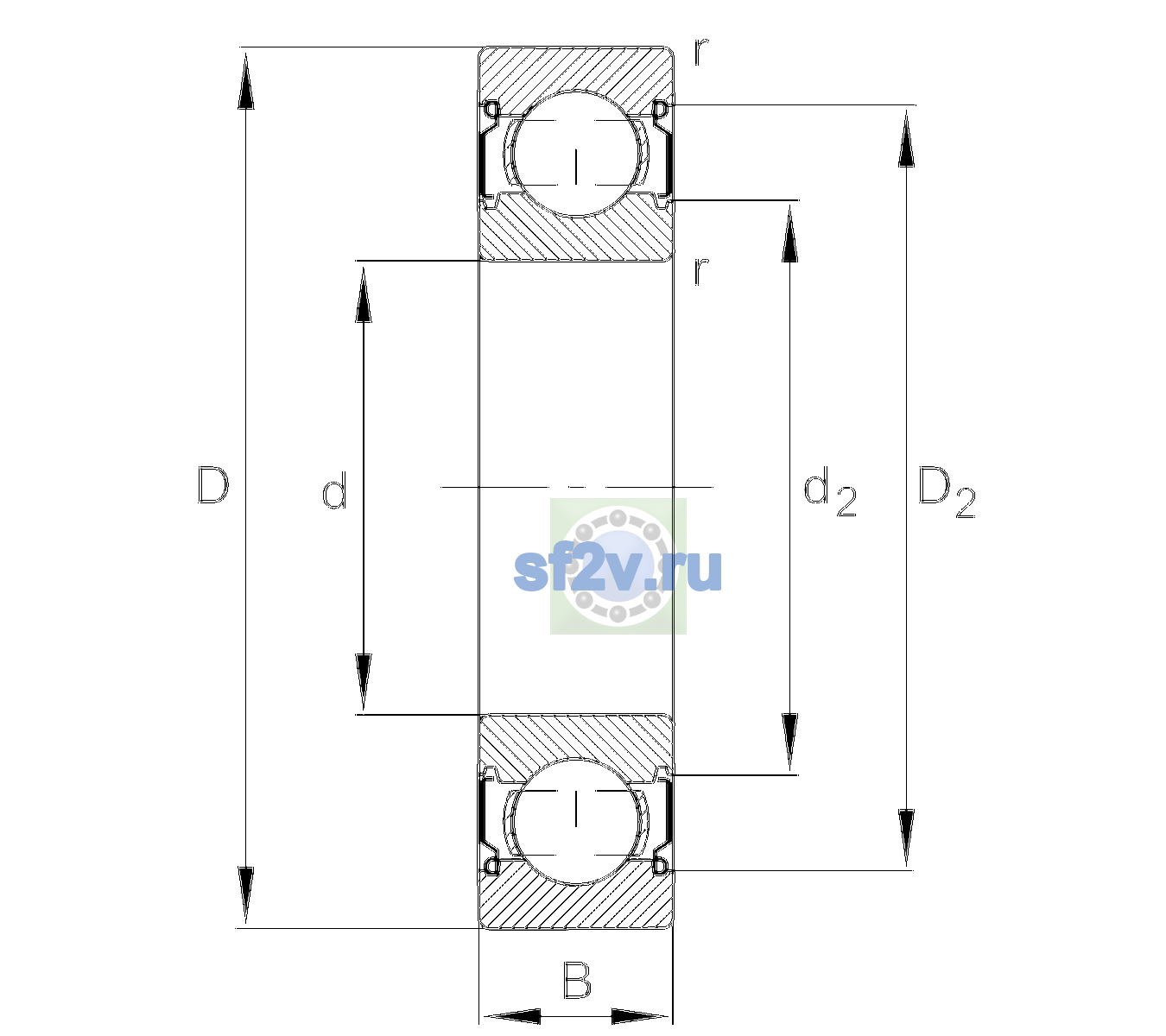 Схема подшипника 6204-C-2Z-L207-C3>V