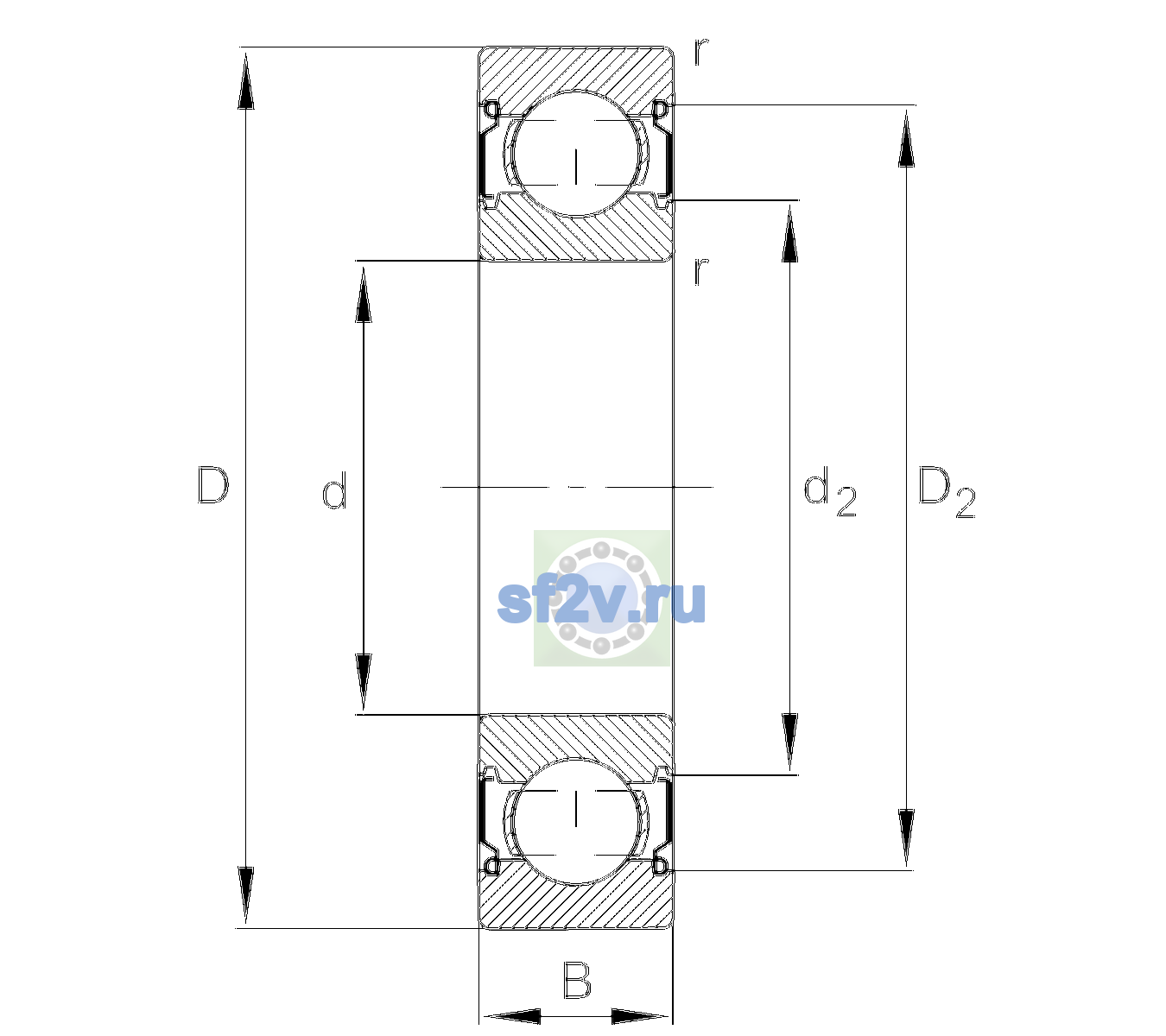 Схема подшипника 6204-C-2Z-L408-C3