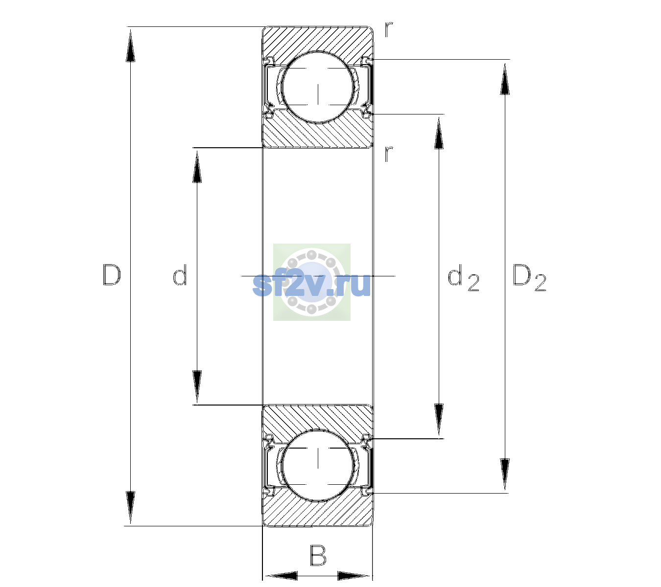 Схема подшипника 6204-C-HRS-C3