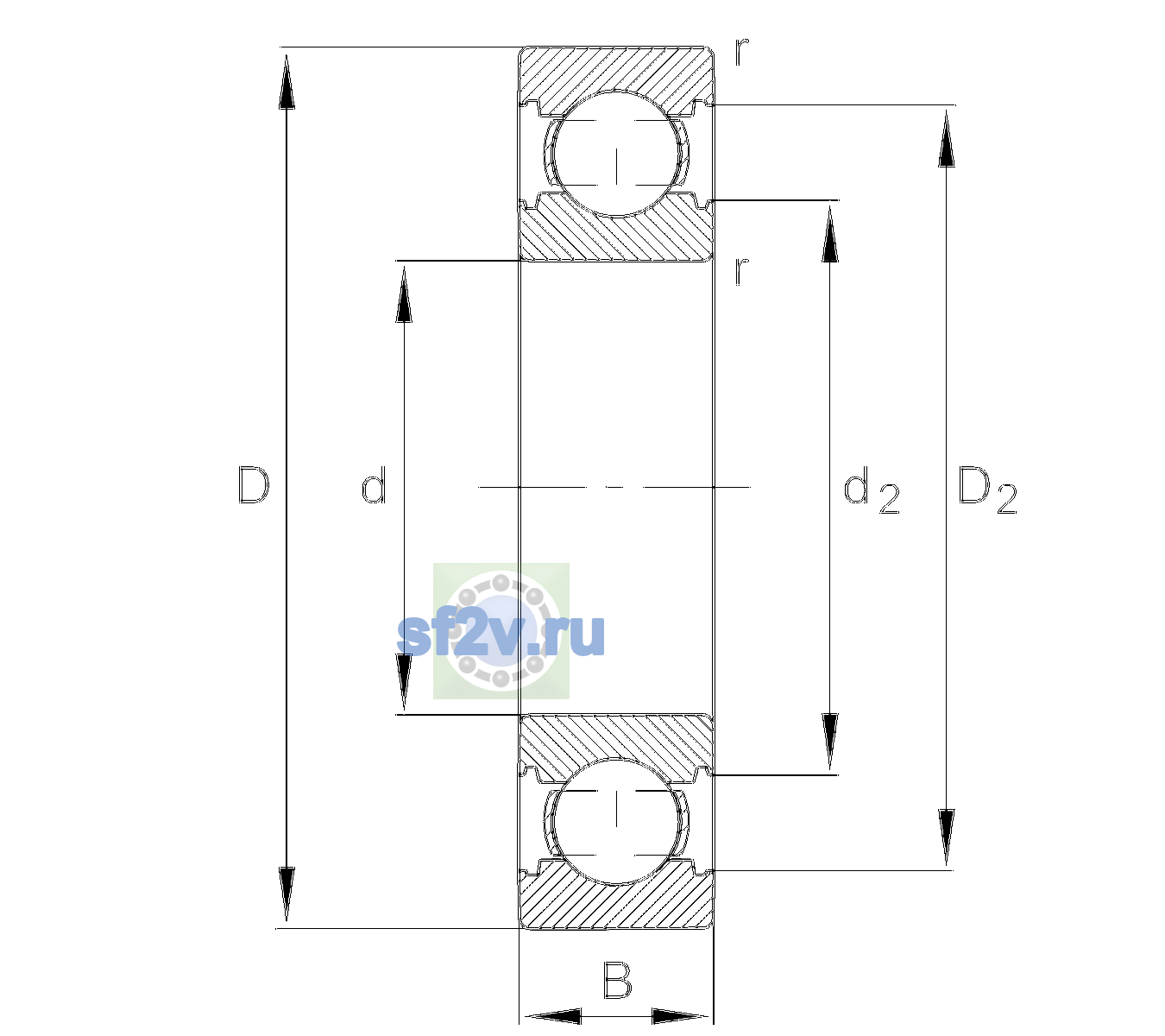 Схема подшипника 6204-C-TVH