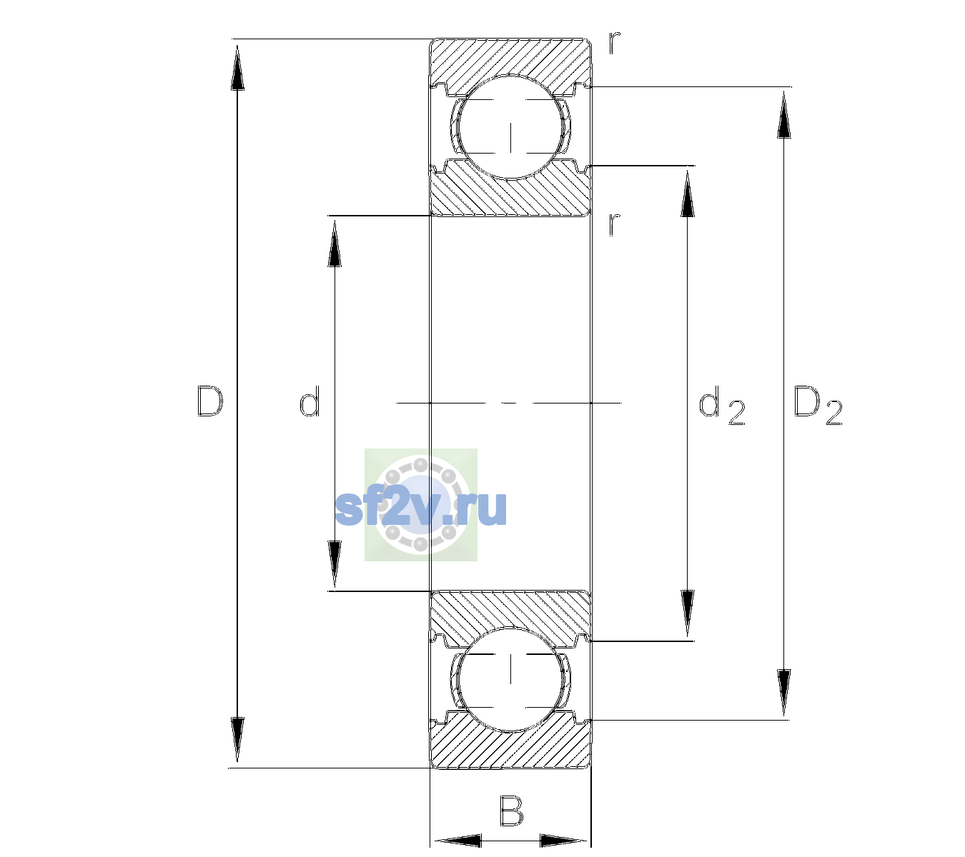 Схема подшипника 6204-C-TVH-C3>V