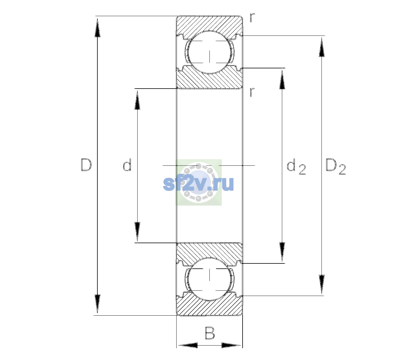 Схема подшипника 6204-C-TVH-C4>V