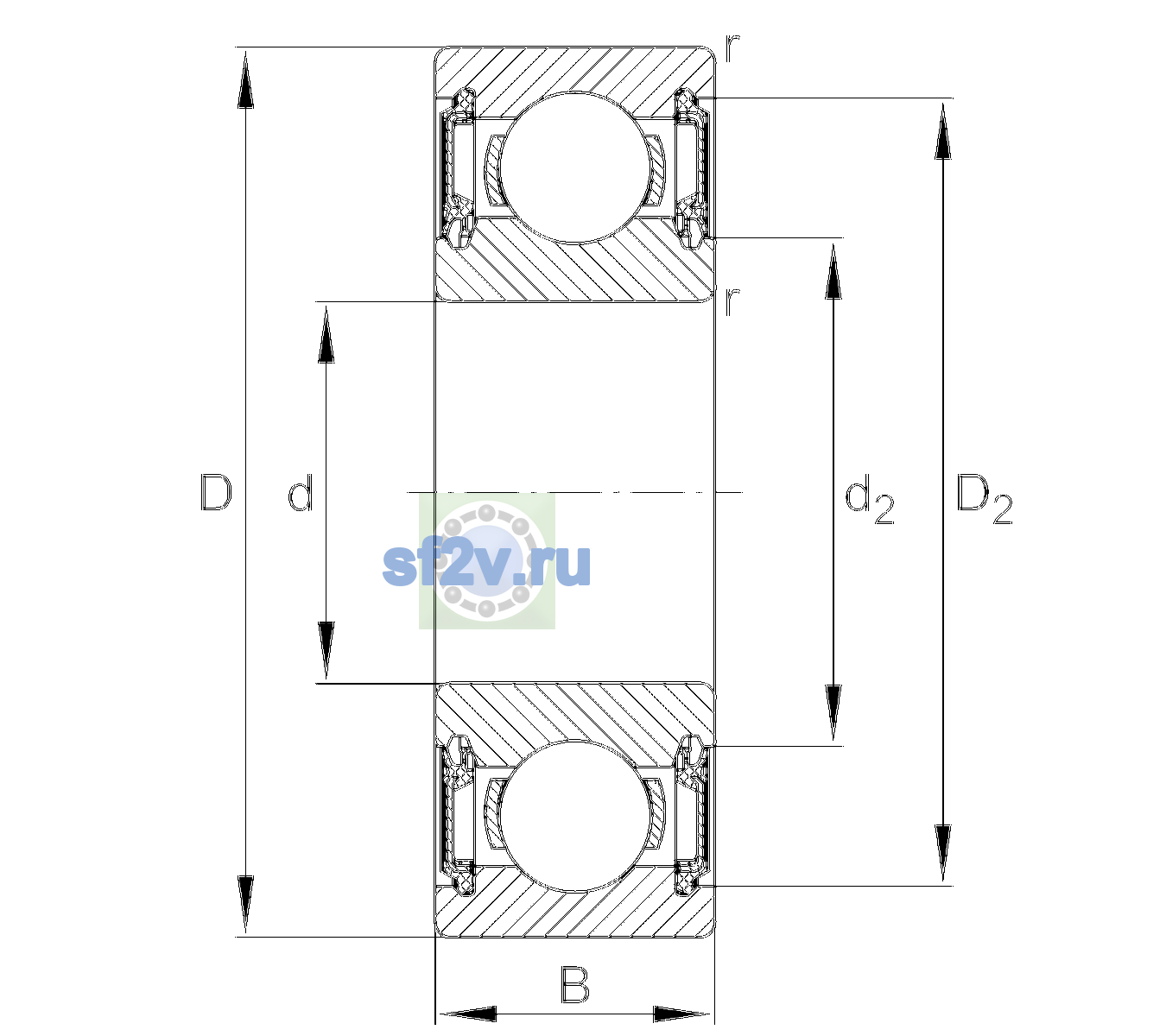 Схема подшипника 6204-H-2RSR-C3