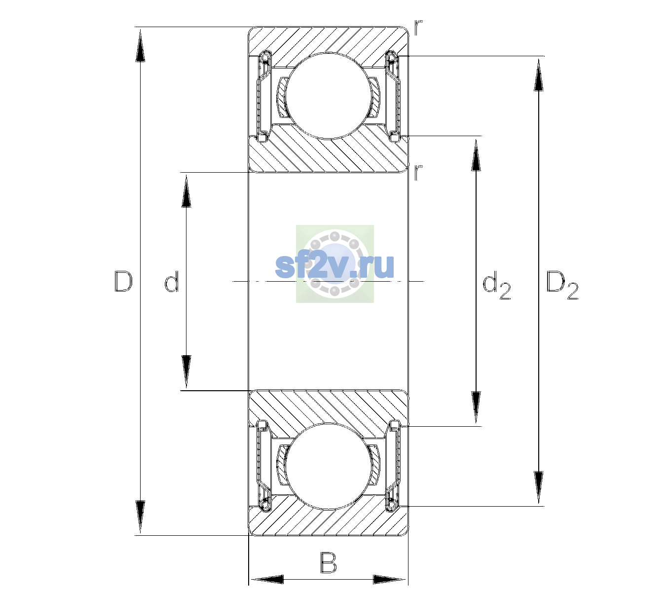 Схема подшипника 6204-H-2Z-C3