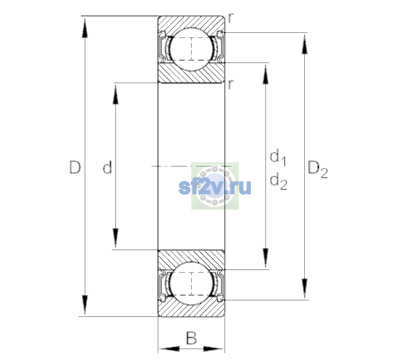 Схема подшипника 6205-2RSR-L038