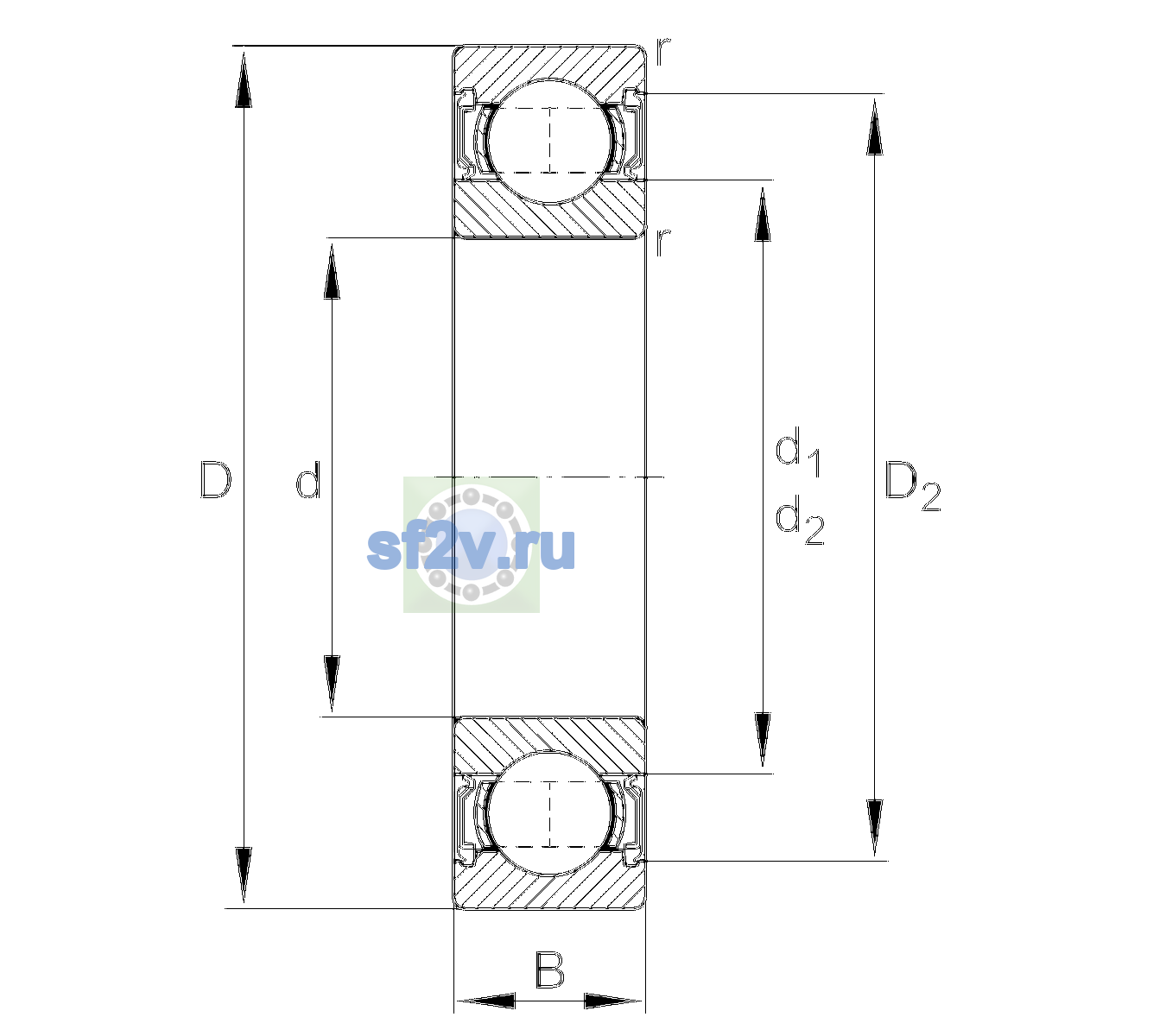 Схема подшипника 6205-2RSR-L038-C3