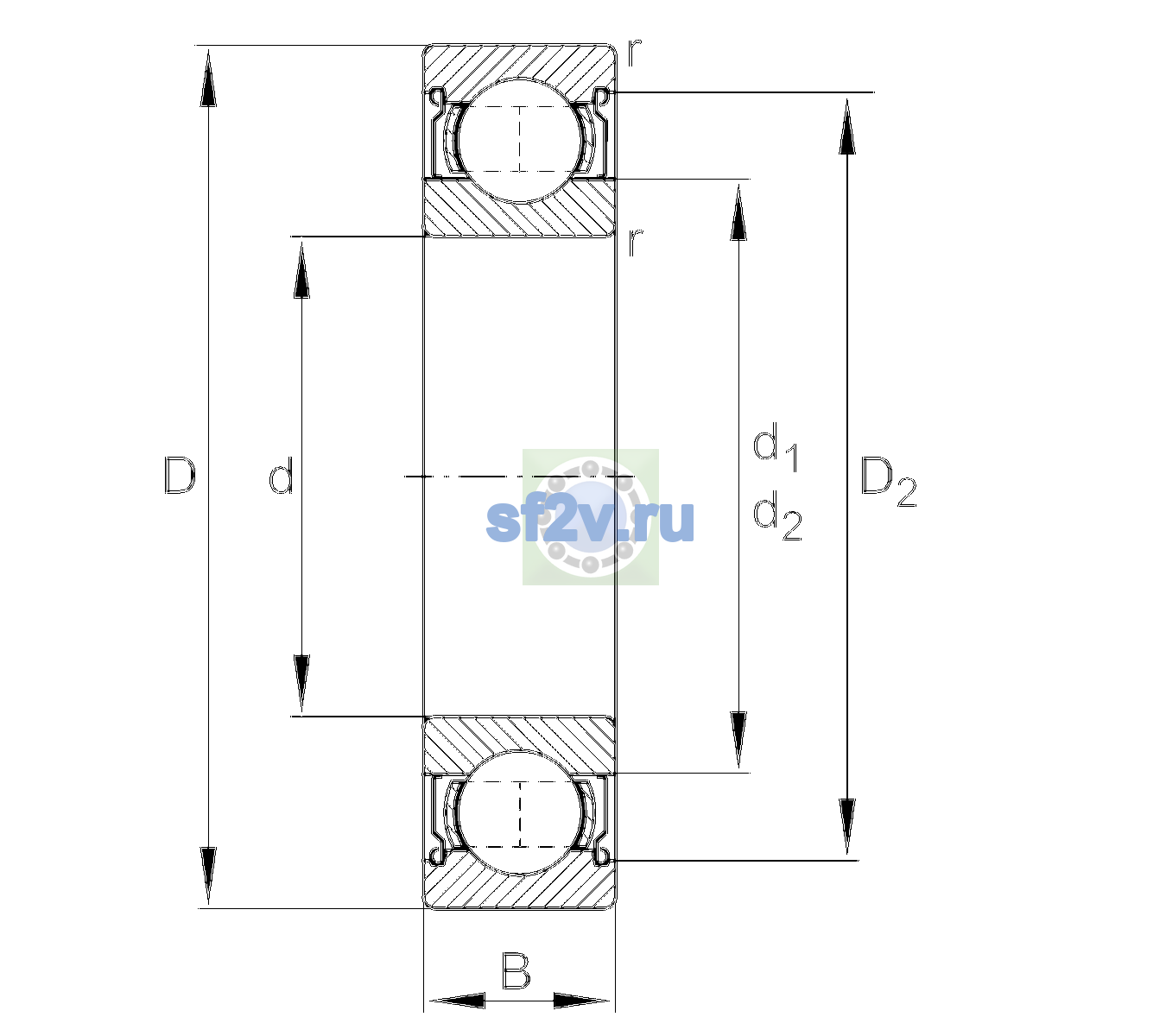 Схема подшипника 6205-2Z-L038