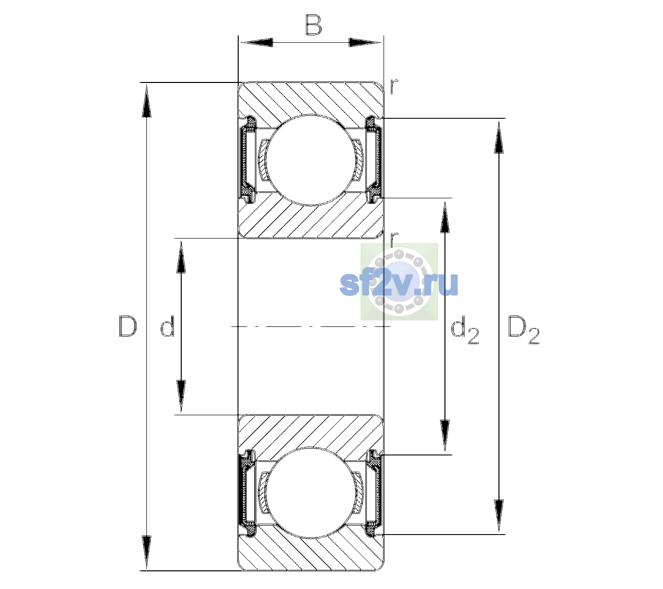 Схема подшипника 6205-C-2BRS-TVH-L178-C3>V