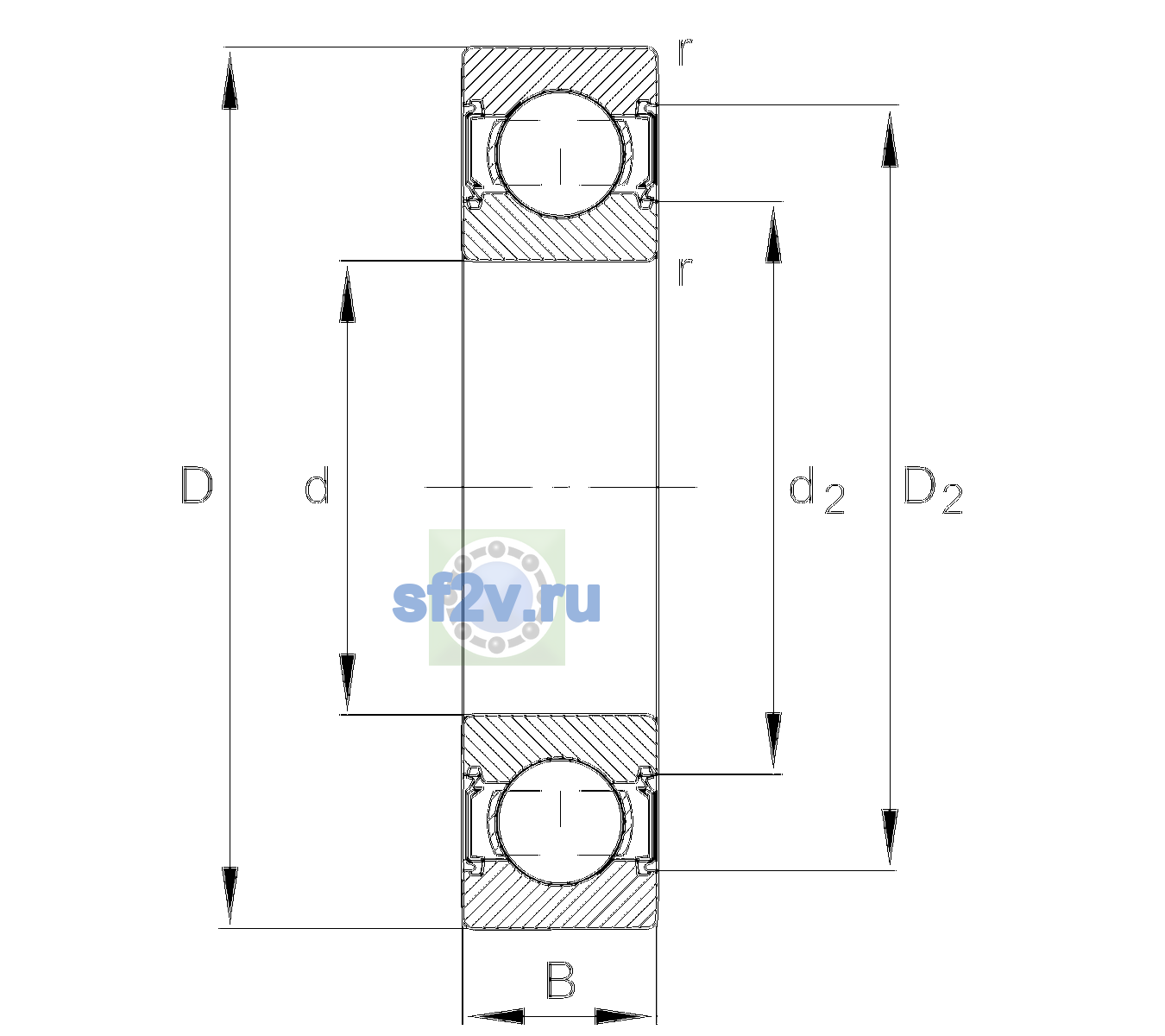 Схема подшипника 6205-C-2HRS-L038-C2>V
