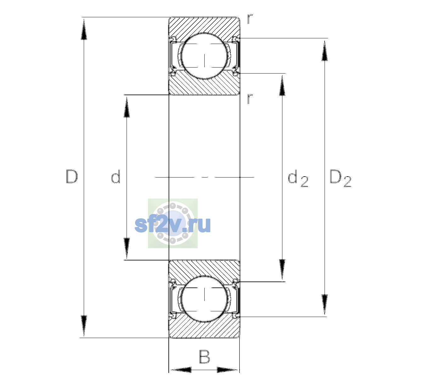 Схема подшипника 6205-C-2HRS-L038-C3