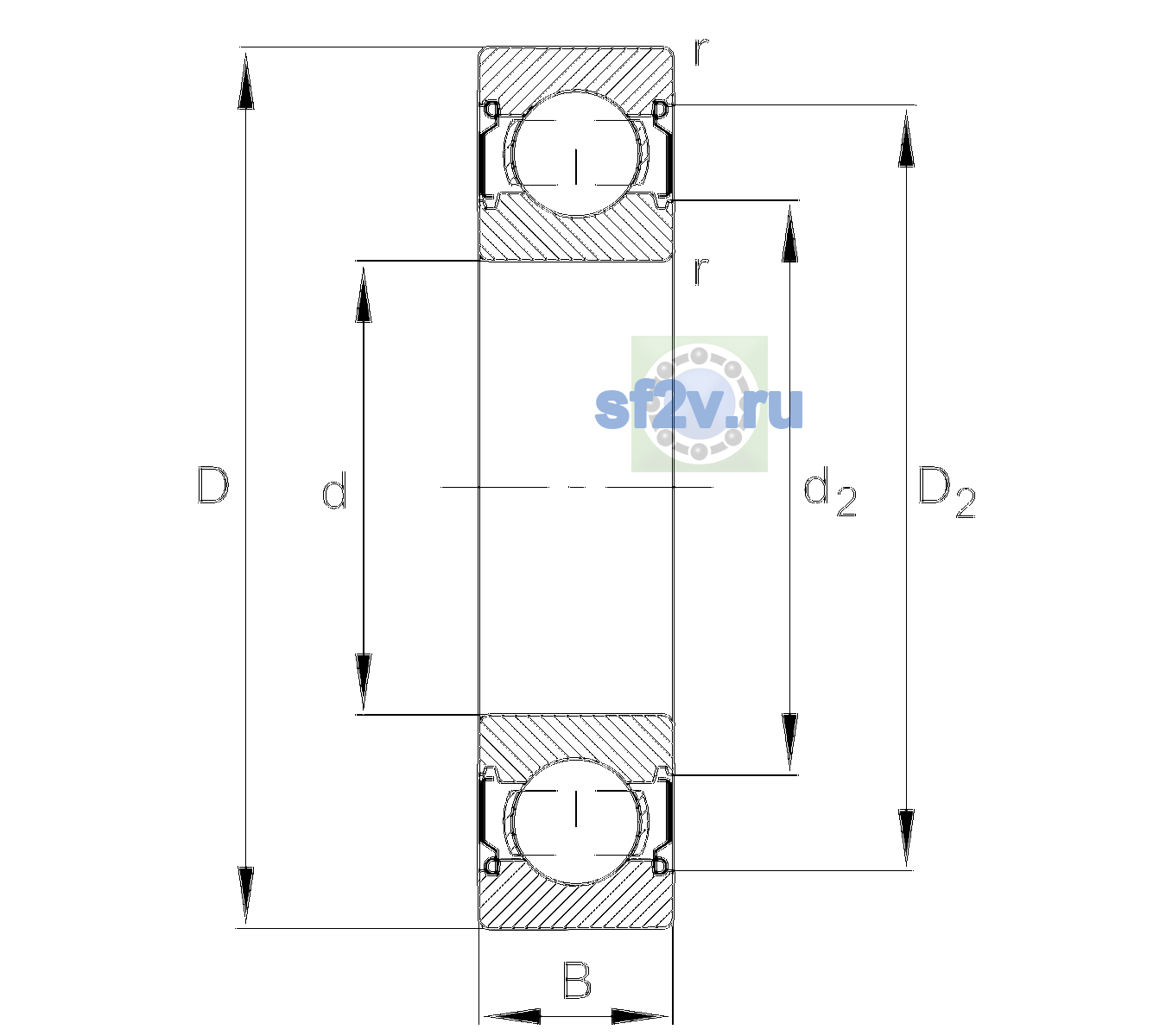 Схема подшипника 6205-C-2Z-CM>V