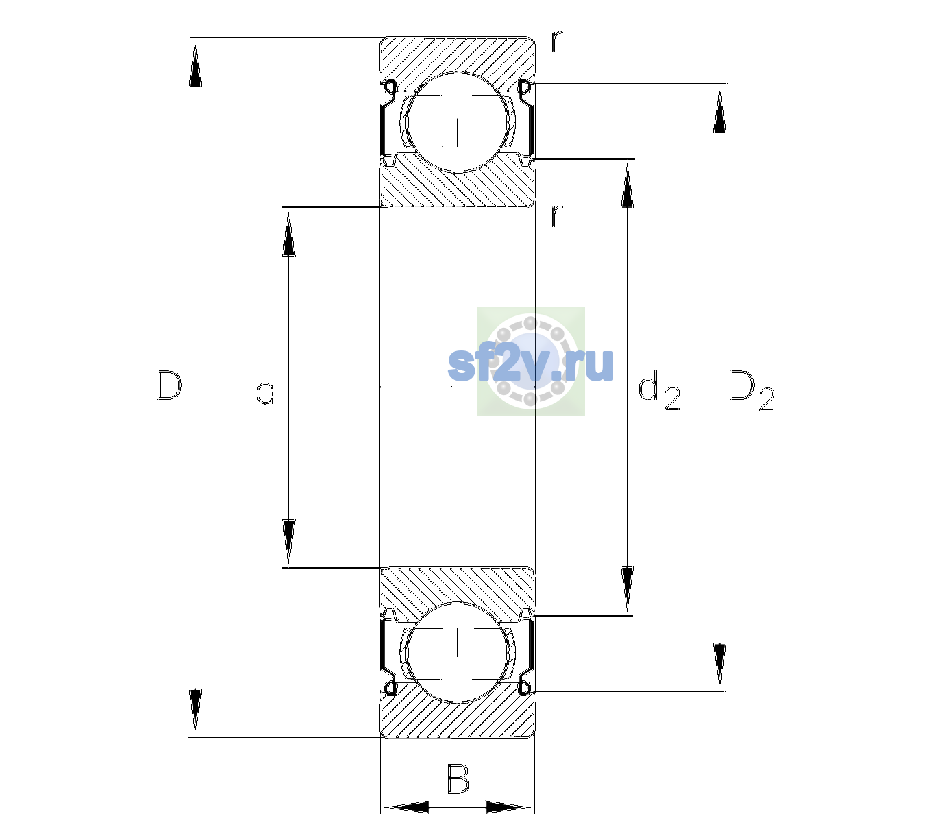 Схема подшипника 6205-C-2Z-L100-C3>V