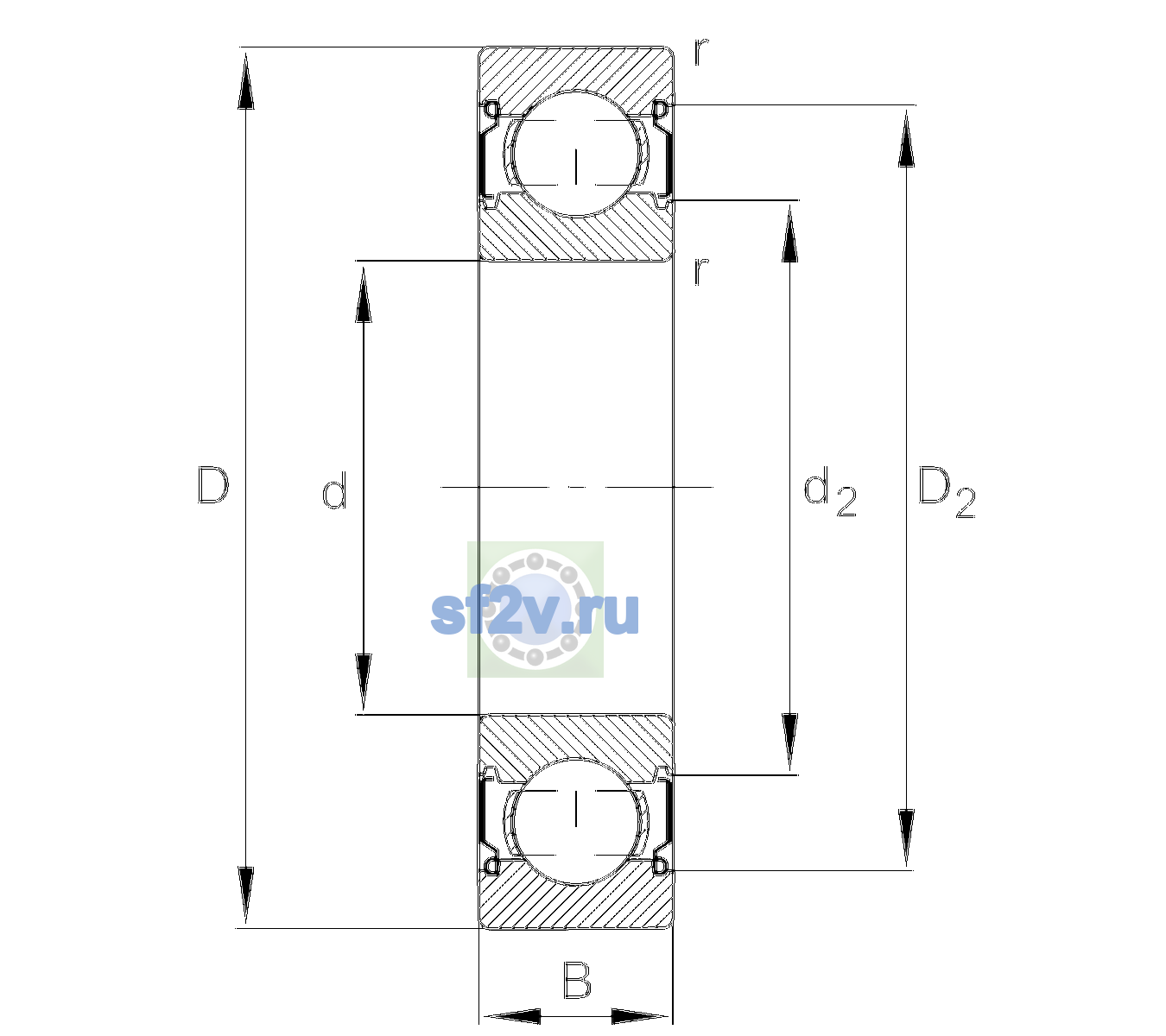 Схема подшипника 6205-C-2Z-L207-C3>V
