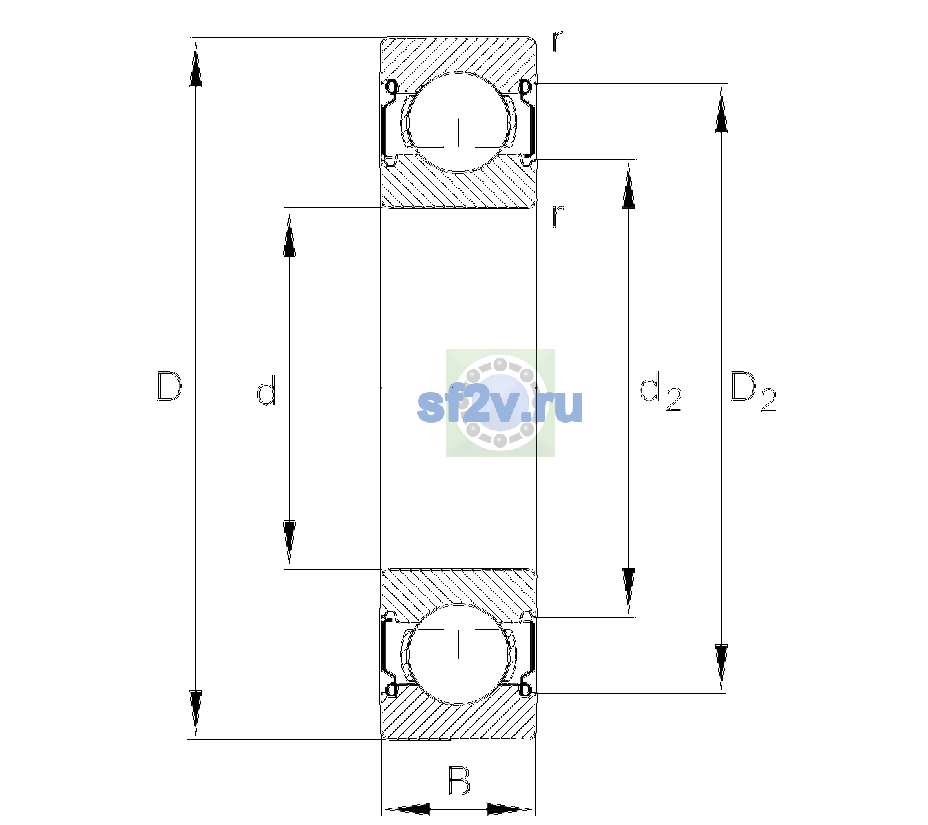 Схема подшипника 6205-C-2Z-TVH-C3>V