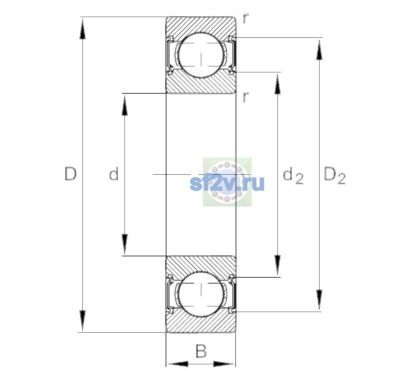 Схема подшипника 6205-C-HRS