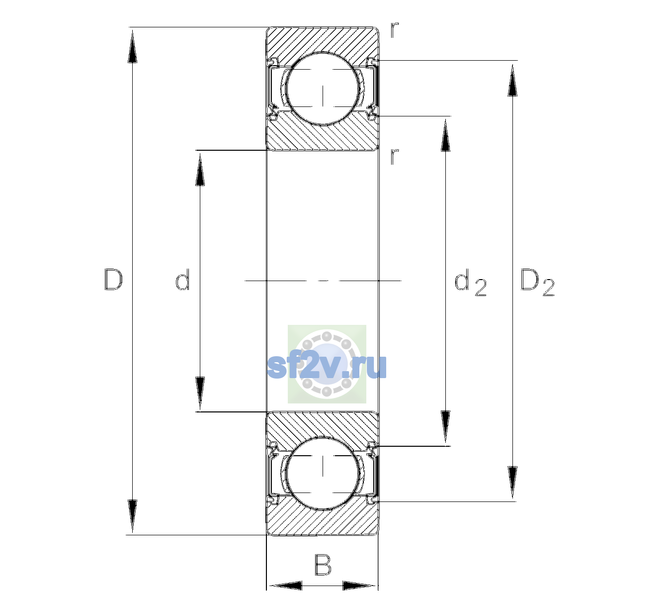 Схема подшипника 6205-C-HRS-C3