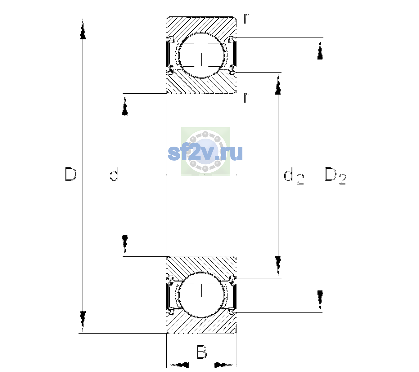 Схема подшипника 6205-C-HRS-C3>V